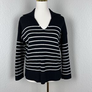 Philosophy Women's Split Neck Collar Striped Sweater Black Size M